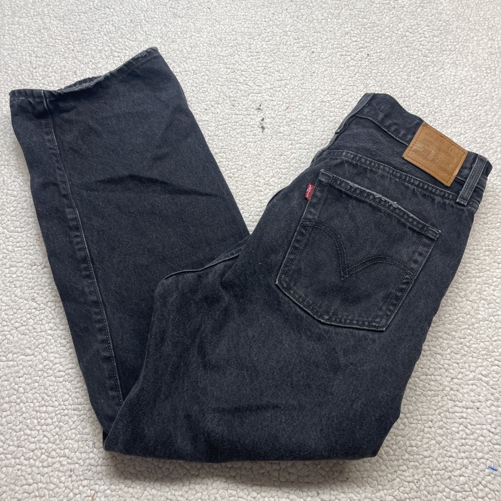Levi's Jeans Womens 29 Black Ribcage Straight Ankle Distressed High Rise‎ Denim